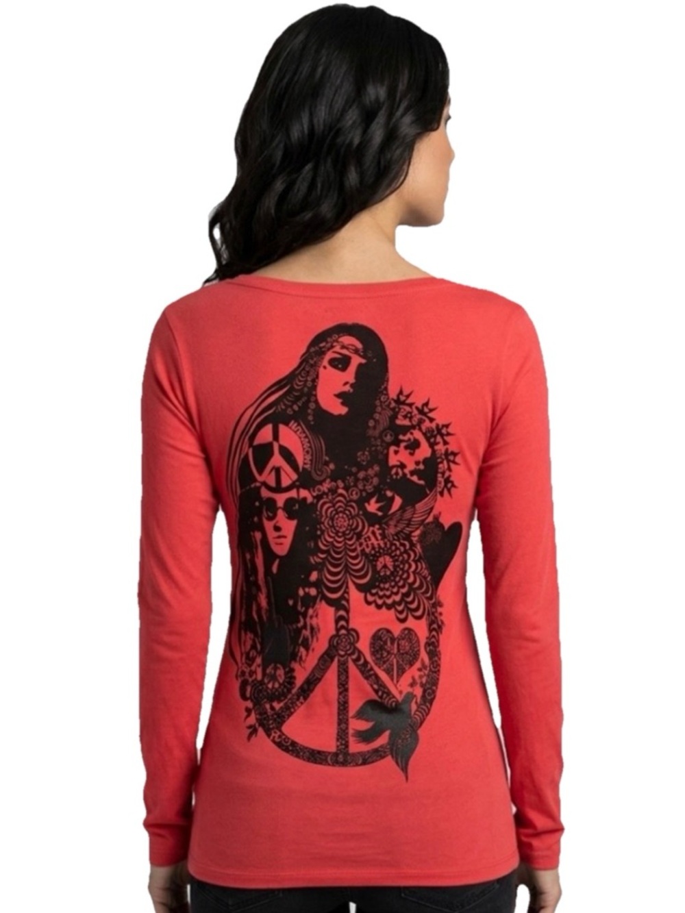 Lauren Moshi Peace Love Harmony Women’s Red Longsleeve Size Small